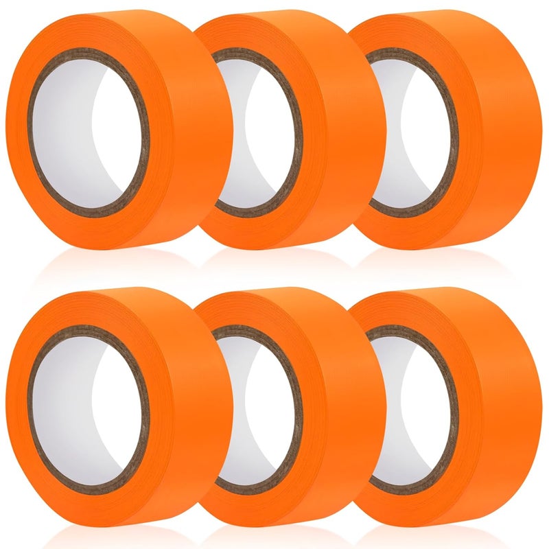 Rindion 6 Rolls Orange Flagging Tape, 0.7in X 98.4ft(Total 590.4ft) Non-Adhesive Neon Marking Tape, Plastic Survey Ribbon Rolls for Location Marking, Cable Bundling, Tree Labeling, Hunting, Construction Sites - Image 1